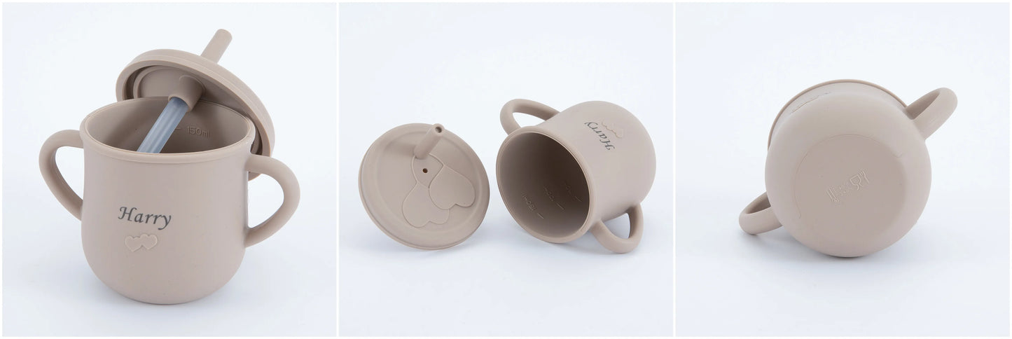 Personalized name Food Grade Baby Feeding Set with Spoon, fork,Silicone Suction Bowls and bib BPA Free - First Stage Self Feed
