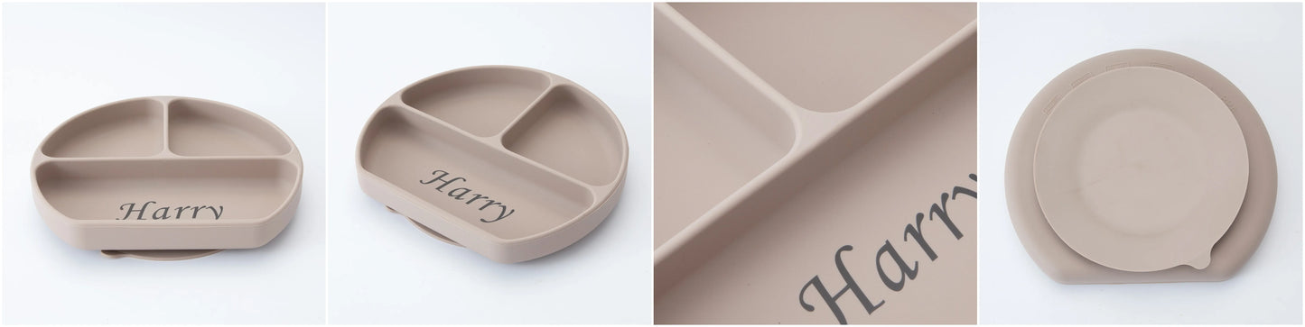 Personalized name Food Grade Baby Feeding Set with Spoon, fork,Silicone Suction Bowls and bib BPA Free - First Stage Self Feed