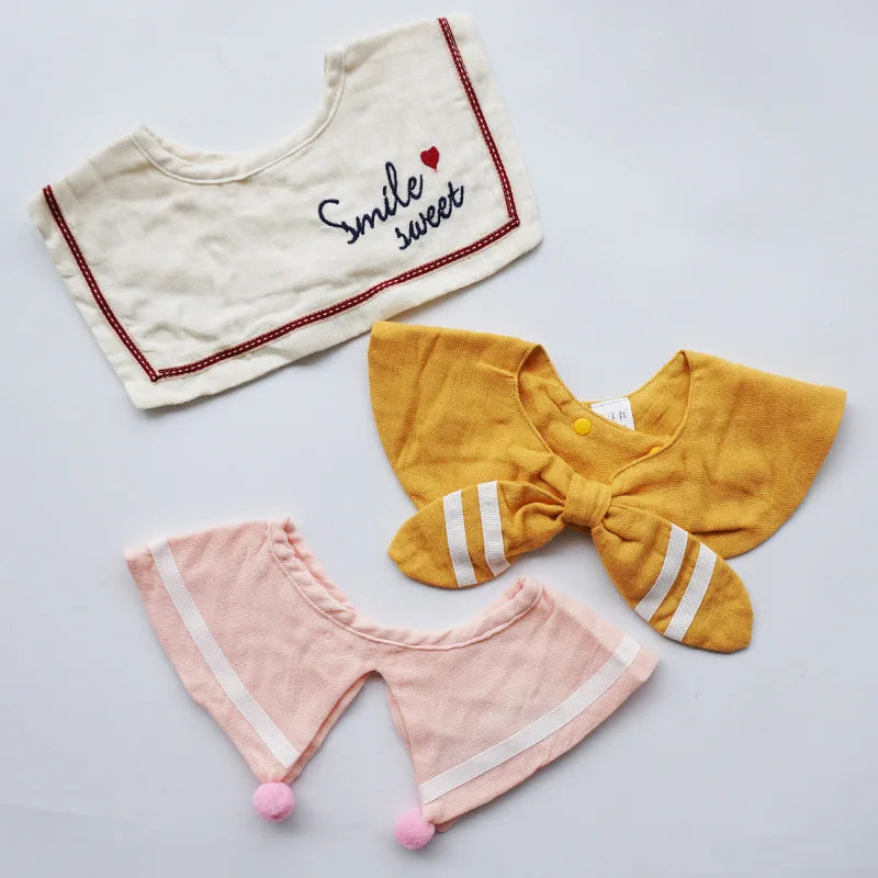 3Pcs Summer Thin Cotton Gauze Bib Round Petal Infant Baby Bib Absorbent Four-layer Gauze Drooling Saliva Towel Baby Supplies