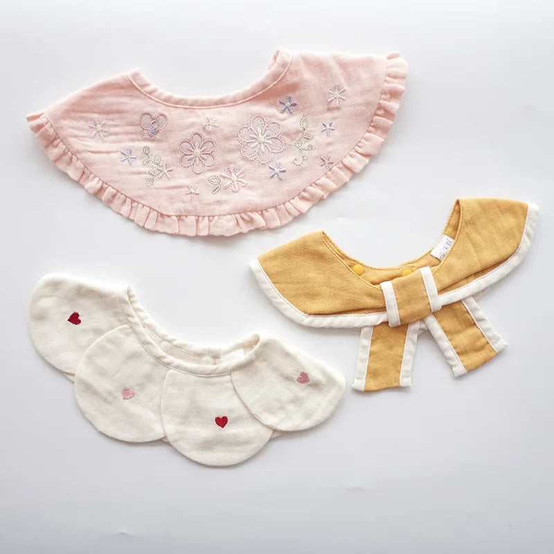 3Pcs Summer Thin Cotton Gauze Bib Round Petal Infant Baby Bib Absorbent Four-layer Gauze Drooling Saliva Towel Baby Supplies