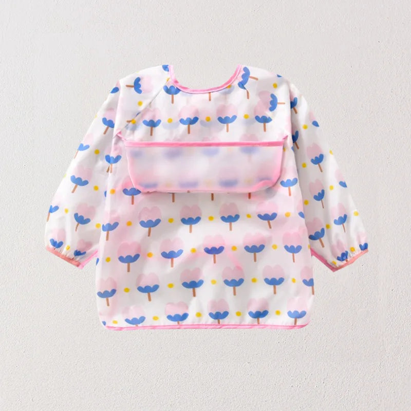 Baby Waterproof Bibs Long Sleeve Pocket Infant Cute Colorful Cartoon Printing Feeding Burp Cloths Baby Eating Accessories