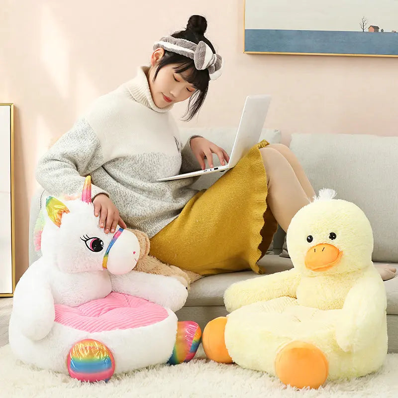 50CM New Panda Infant Boys Seats Soft Sofa Cartoon Duck Animal Girls Comfort Plush Unicorn Bear Chairs Contain Filling