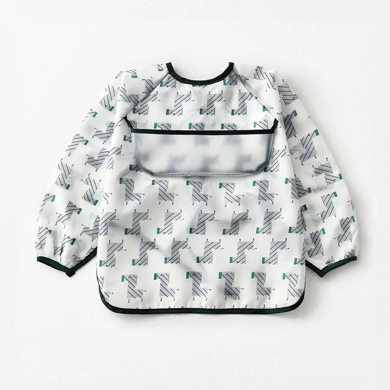 Baby Waterproof Bibs Long Sleeve Pocket Infant Cute Colorful Cartoon Printing Feeding Burp Cloths Baby Eating Accessories