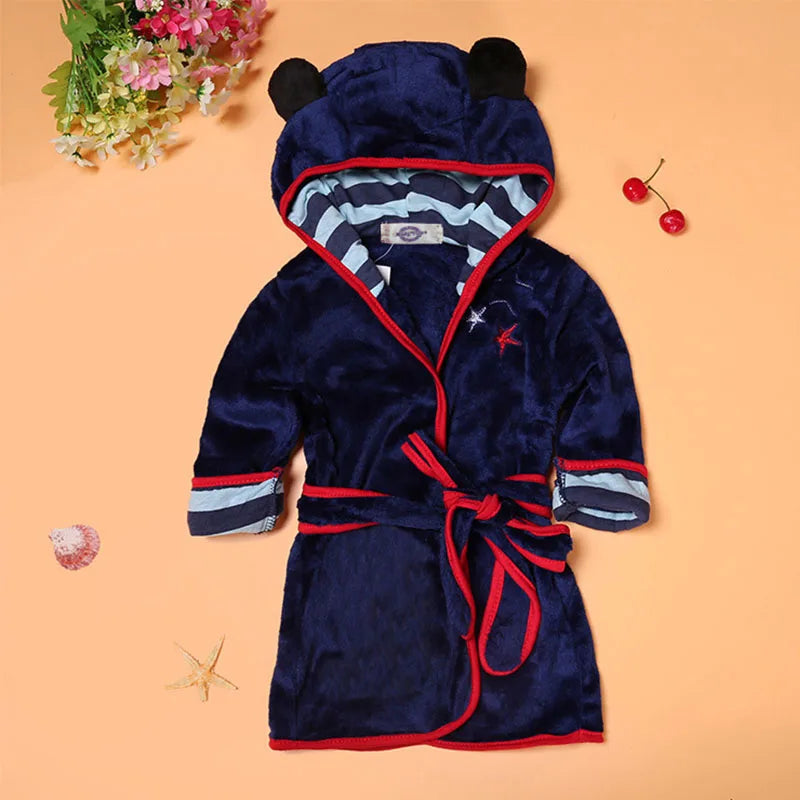 Baby Boys Robe For Girls Children's Bathrobe Cartoon Printing Soft Velvet Robe Pajamas Coral Baby Kids Warm Clothes 1-6Years Old