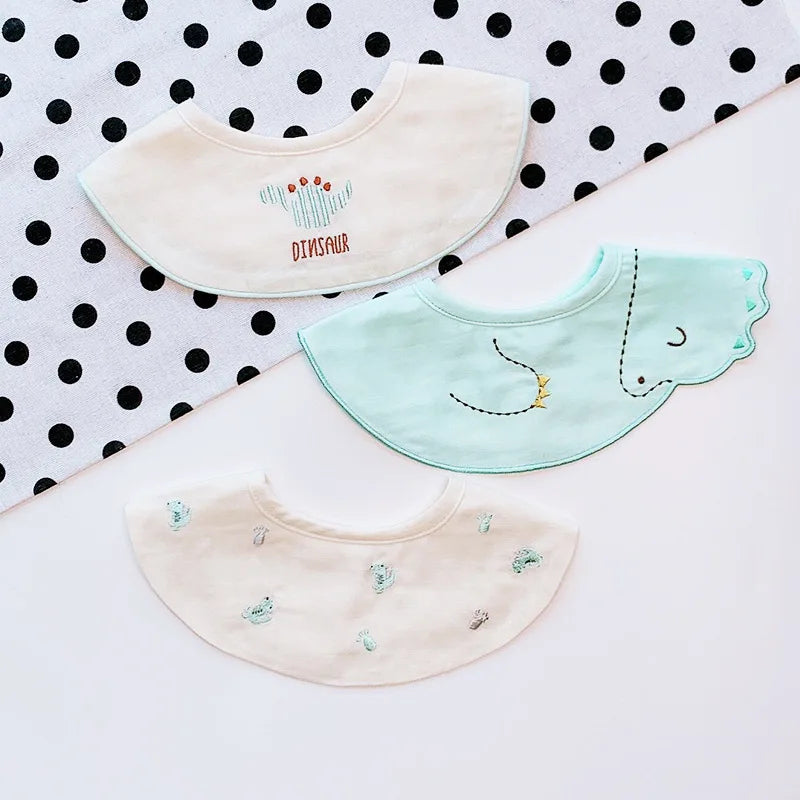 3Pcs Summer Thin Cotton Gauze Bib Round Petal Infant Baby Bib Absorbent Four-layer Gauze Drooling Saliva Towel Baby Supplies