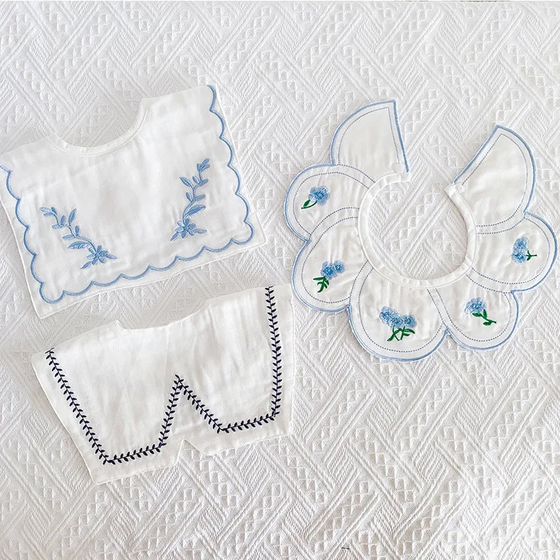 3Pcs Summer Thin Cotton Gauze Bib Round Petal Infant Baby Bib Absorbent Four-layer Gauze Drooling Saliva Towel Baby Supplies