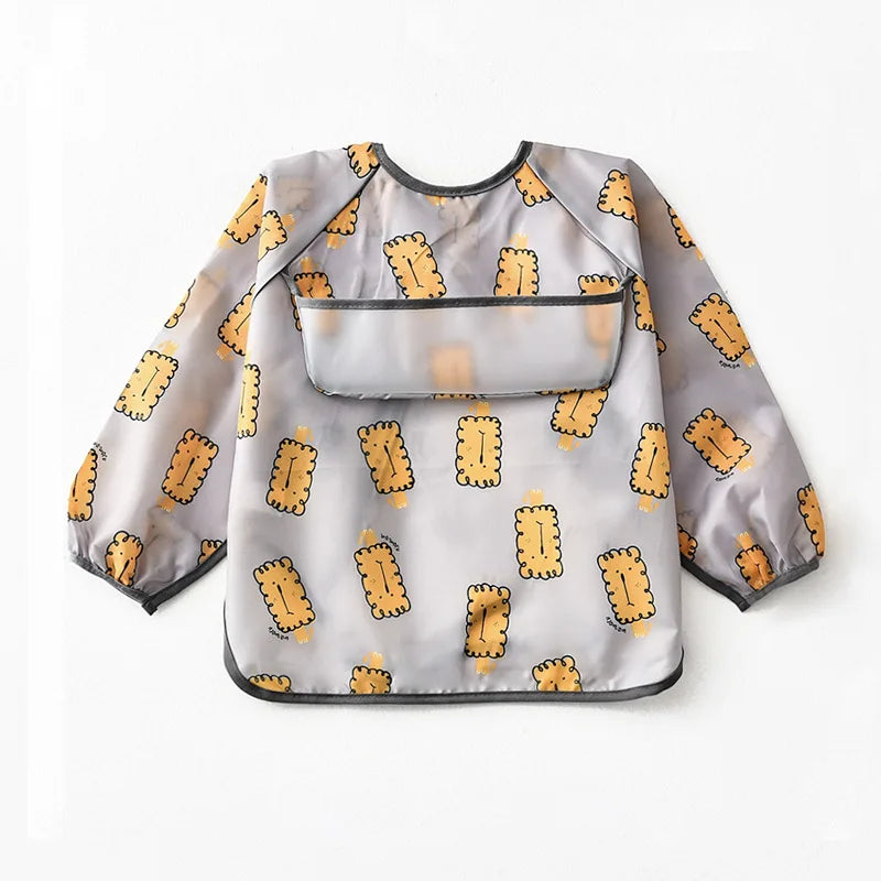 Baby Waterproof Bibs Long Sleeve Pocket Infant Cute Colorful Cartoon Printing Feeding Burp Cloths Baby Eating Accessories