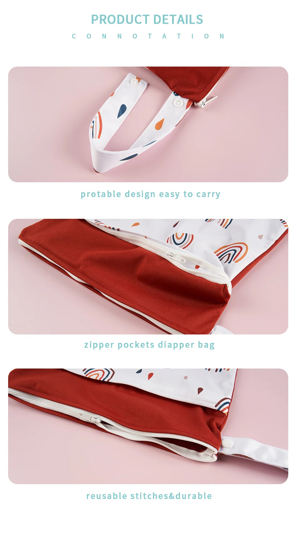 HappyFlute 2Pcs Waterproof Washable Dry And Wet Separation Baby Cloth Diaper Nappy Bag Travel Wetbag For Pool And Beach