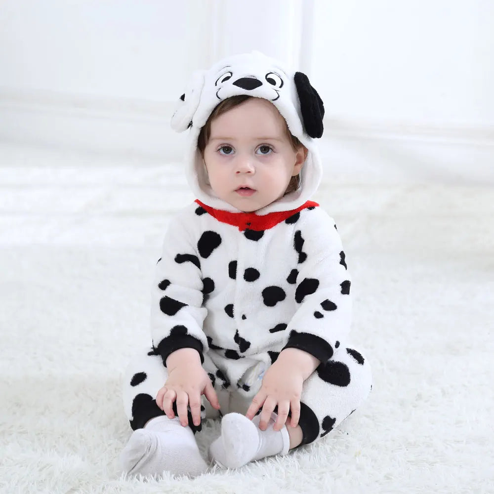 Umorden Baby Dalmatians Spotty Dog Costume Kigurumi Cartoon Animal Rompers Infant Toddler Jumpsuit Flannel Halloween Fancy Dress