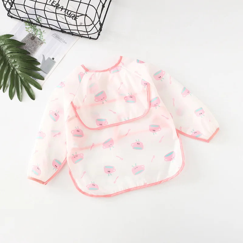 Baby Waterproof Bibs Long Sleeve Pocket Infant Cute Colorful Cartoon Printing Feeding Burp Cloths Baby Eating Accessories
