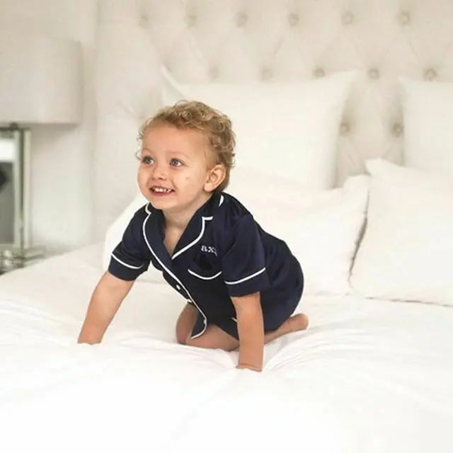 Pudcoco US Stock 1-6T Kids Baby Boys Girls Silk Pajamas Sleepwear Outfit Short Sleeve Solid Shirt + Pants Nightwear Set