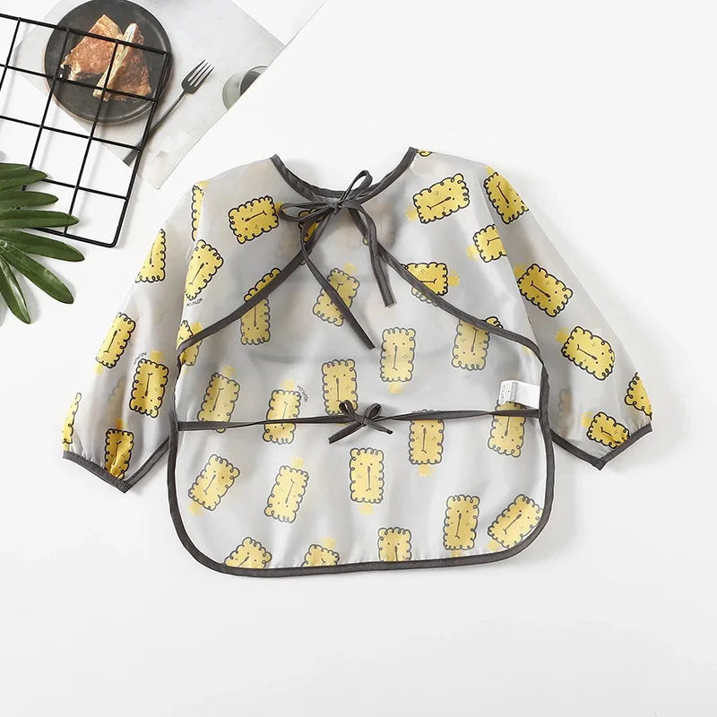 Baby Waterproof Bibs Long Sleeve Pocket Infant Cute Colorful Cartoon Printing Feeding Burp Cloths Baby Eating Accessories