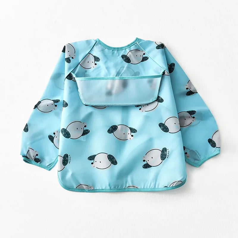Baby Waterproof Bibs Long Sleeve Pocket Infant Cute Colorful Cartoon Printing Feeding Burp Cloths Baby Eating Accessories