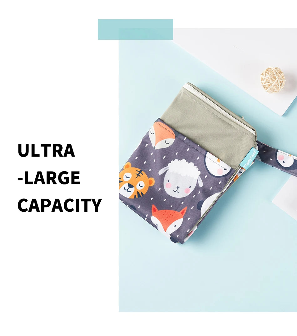 HappyFlute 2Pcs Waterproof Washable Dry And Wet Separation Baby Cloth Diaper Nappy Bag Travel Wetbag For Pool And Beach