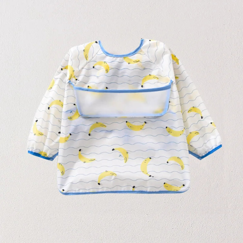 Baby Waterproof Bibs Long Sleeve Pocket Infant Cute Colorful Cartoon Printing Feeding Burp Cloths Baby Eating Accessories