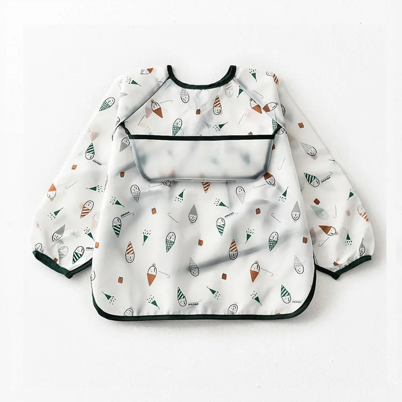 Baby Waterproof Bibs Long Sleeve Pocket Infant Cute Colorful Cartoon Printing Feeding Burp Cloths Baby Eating Accessories