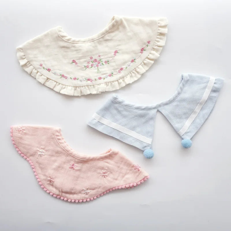 3Pcs Summer Thin Cotton Gauze Bib Round Petal Infant Baby Bib Absorbent Four-layer Gauze Drooling Saliva Towel Baby Supplies