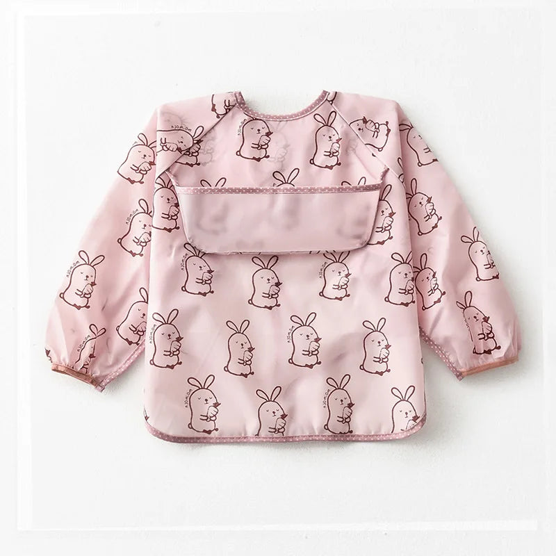 Baby Waterproof Bibs Long Sleeve Pocket Infant Cute Colorful Cartoon Printing Feeding Burp Cloths Baby Eating Accessories