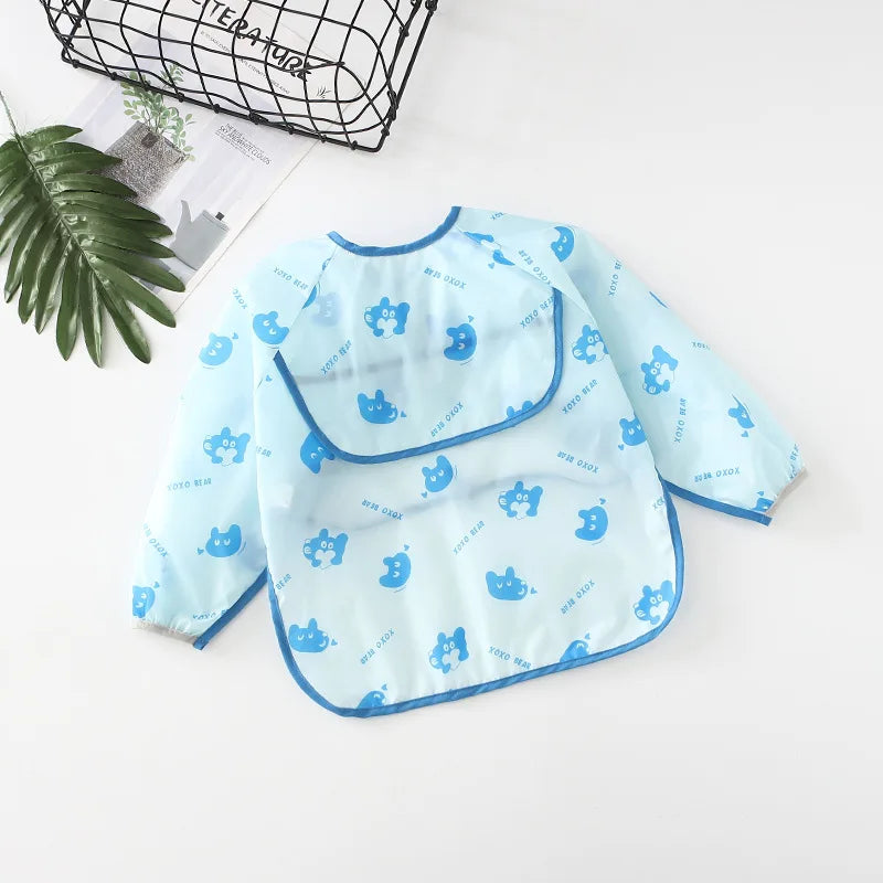 Baby Waterproof Bibs Long Sleeve Pocket Infant Cute Colorful Cartoon Printing Feeding Burp Cloths Baby Eating Accessories