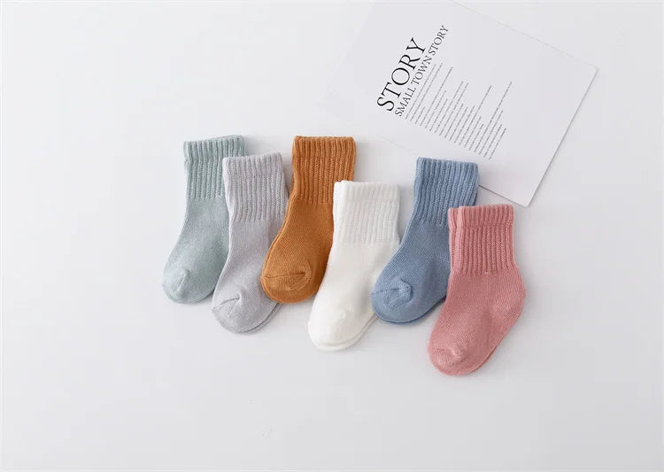 lawadka 6Pairs/set 0-12Month Newborn Baby Boy Girl Sock Cotton Solid Soft Infant Socks for Girls Boys Spring Autumn Korea Style