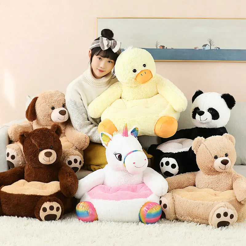 50CM New Panda Infant Boys Seats Soft Sofa Cartoon Duck Animal Girls Comfort Plush Unicorn Bear Chairs Contain Filling