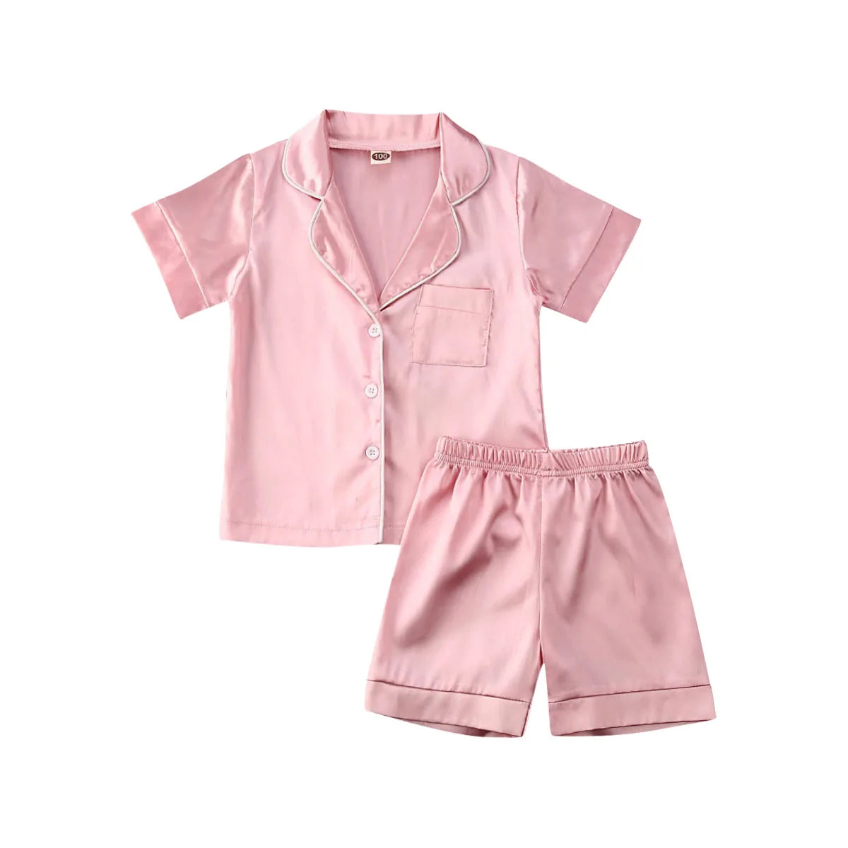 Pudcoco US Stock 1-6T Kids Baby Boys Girls Silk Pajamas Sleepwear Outfit Short Sleeve Solid Shirt + Pants Nightwear Set