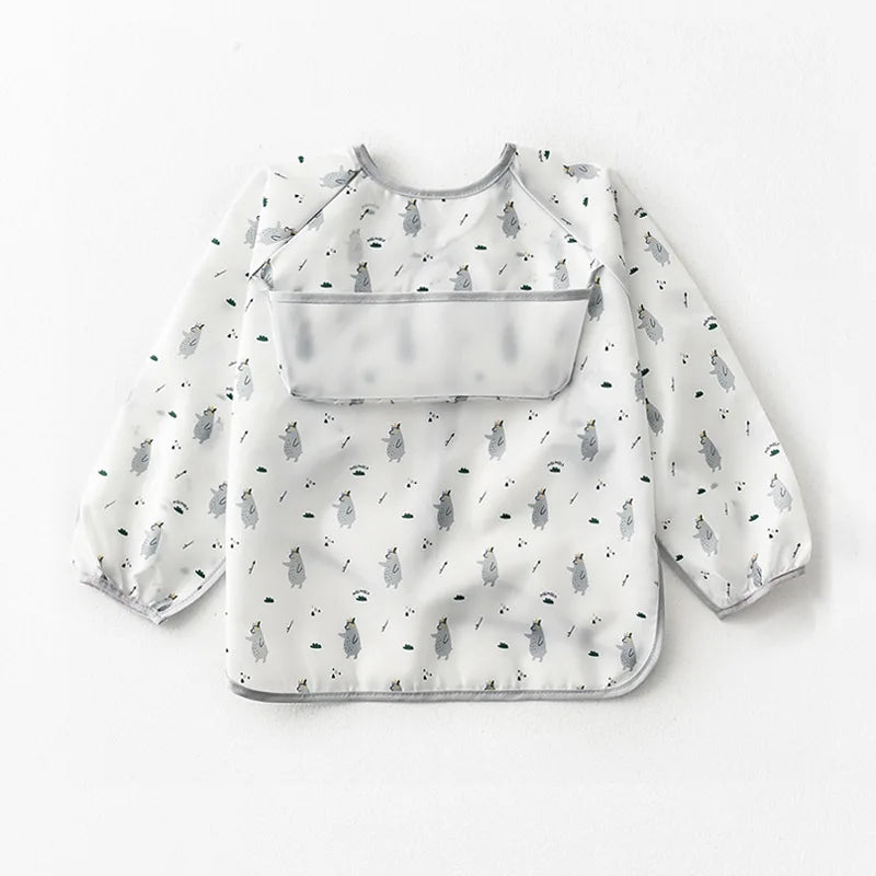 Baby Waterproof Bibs Long Sleeve Pocket Infant Cute Colorful Cartoon Printing Feeding Burp Cloths Baby Eating Accessories