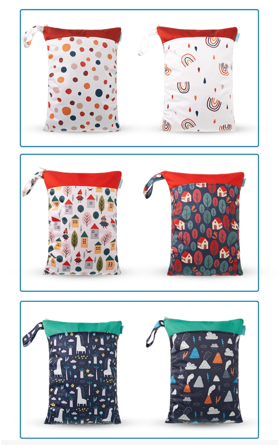 HappyFlute 2Pcs Waterproof Washable Dry And Wet Separation Baby Cloth Diaper Nappy Bag Travel Wetbag For Pool And Beach