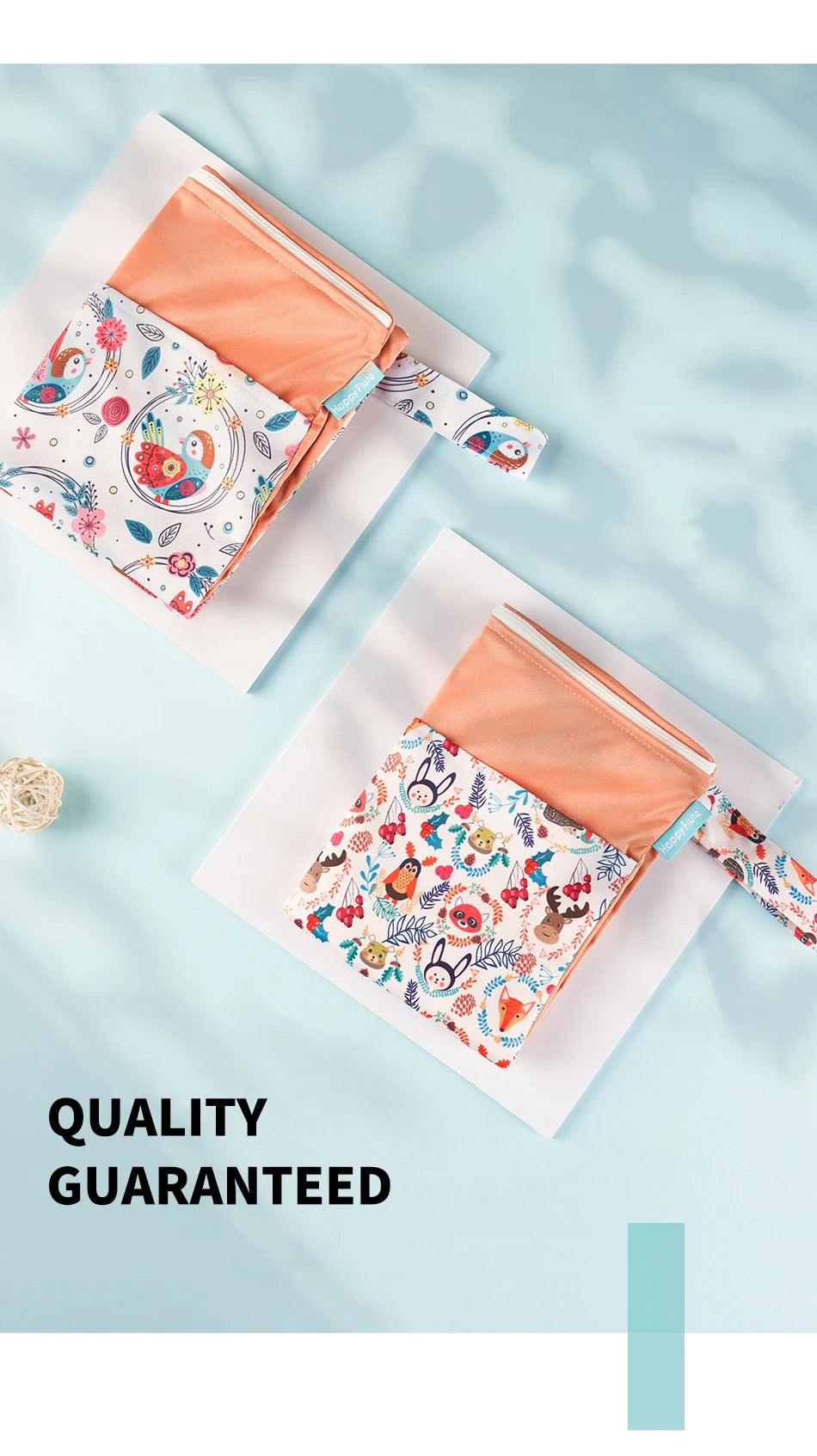 HappyFlute 2Pcs Waterproof Washable Dry And Wet Separation Baby Cloth Diaper Nappy Bag Travel Wetbag For Pool And Beach