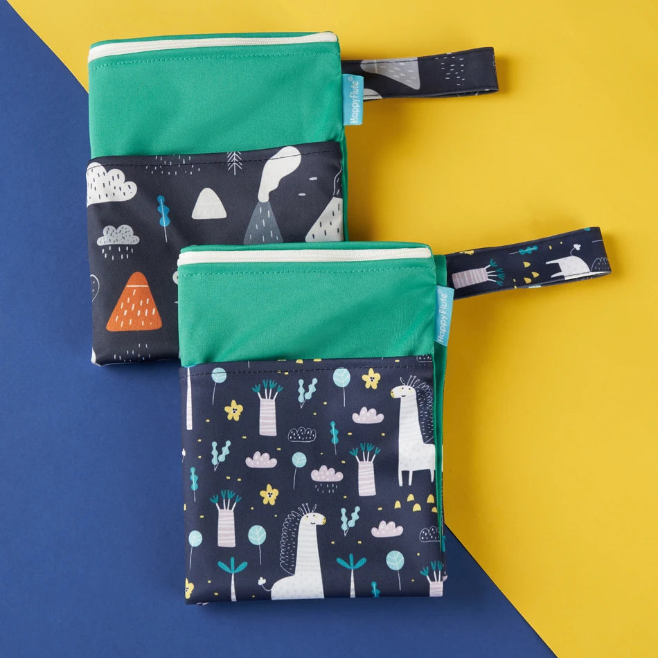 HappyFlute 2Pcs Waterproof Washable Dry And Wet Separation Baby Cloth Diaper Nappy Bag Travel Wetbag For Pool And Beach