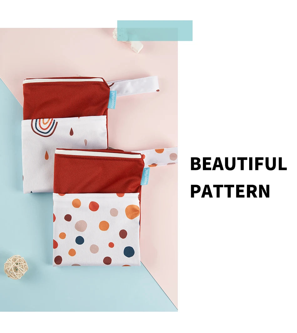 HappyFlute 2Pcs Waterproof Washable Dry And Wet Separation Baby Cloth Diaper Nappy Bag Travel Wetbag For Pool And Beach
