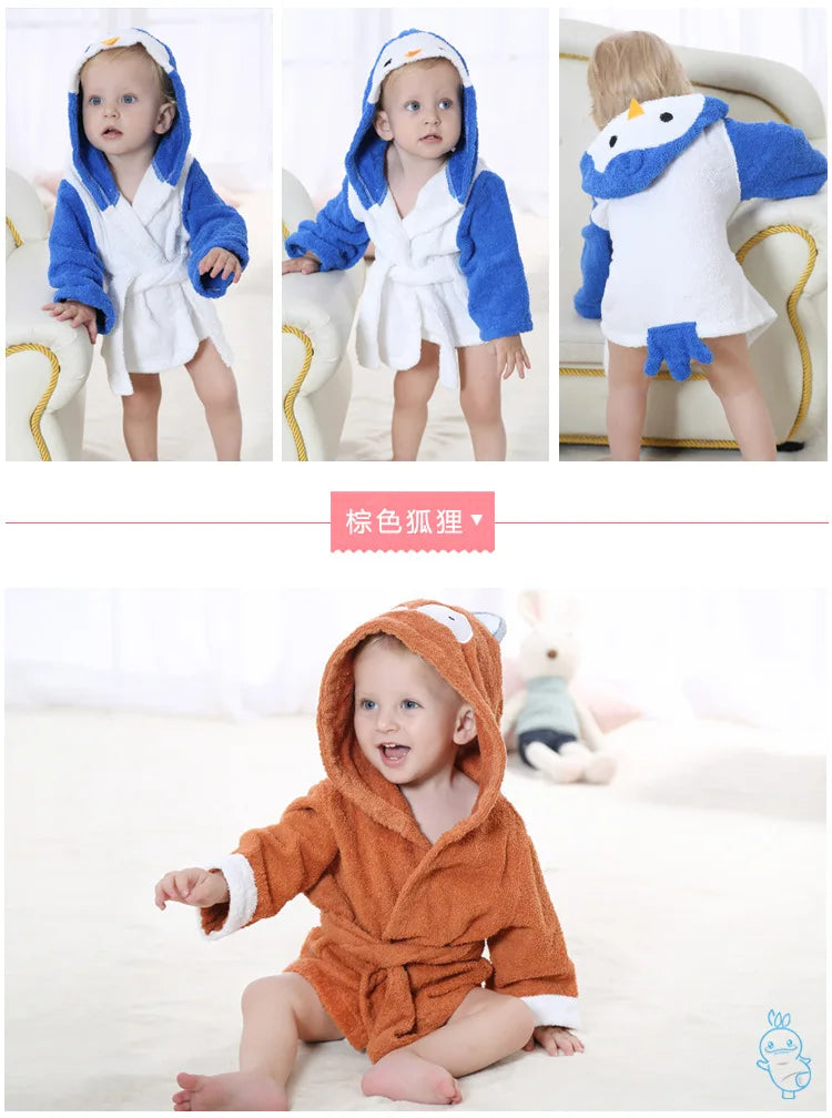 Cotton Baby Robe Bath Towel Cartoon Hoodies Infant Girls Boys Sleepwear Bath Blanket Kids Soft Bathrobe Pajamas Kids Clothing