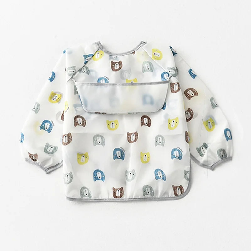 Baby Waterproof Bibs Long Sleeve Pocket Infant Cute Colorful Cartoon Printing Feeding Burp Cloths Baby Eating Accessories