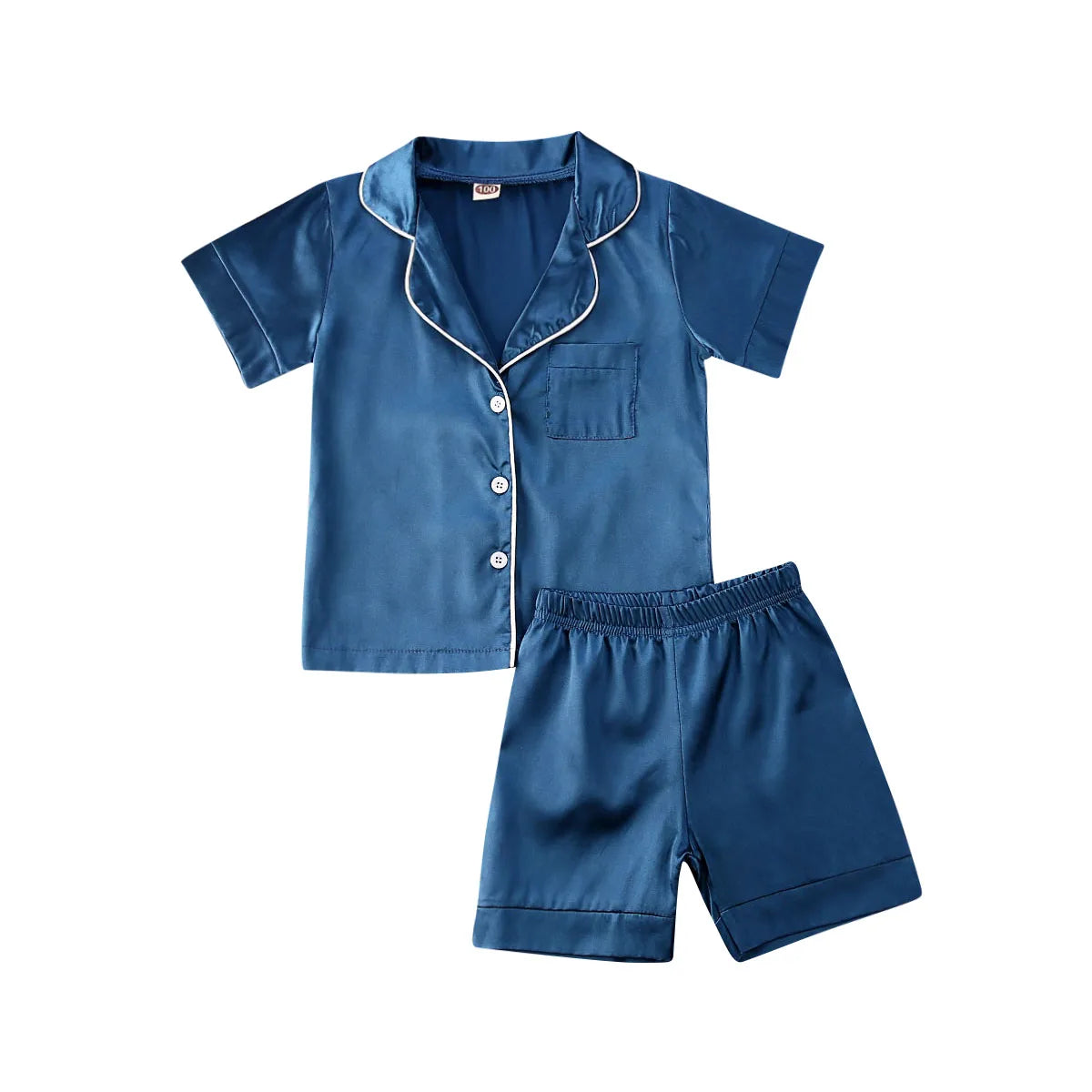 Pudcoco US Stock 1-6T Kids Baby Boys Girls Silk Pajamas Sleepwear Outfit Short Sleeve Solid Shirt + Pants Nightwear Set