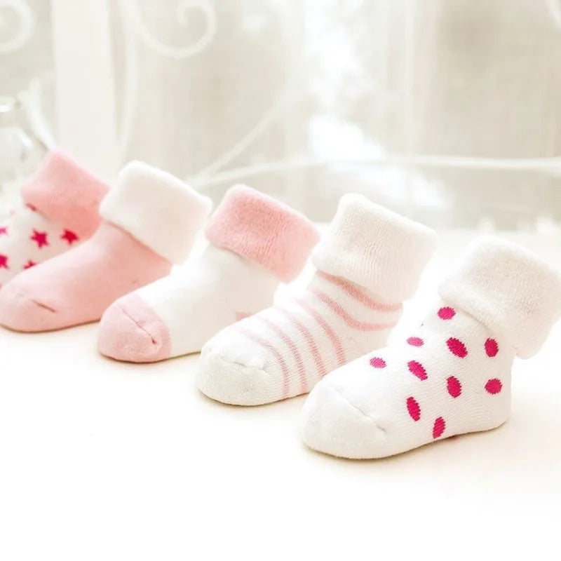 5 Pairs/Set Baby Socks Girls Boys Print Thick Terry Clothes Newborn Accessories Kids Children Toddlers Slipper Gift Clothes