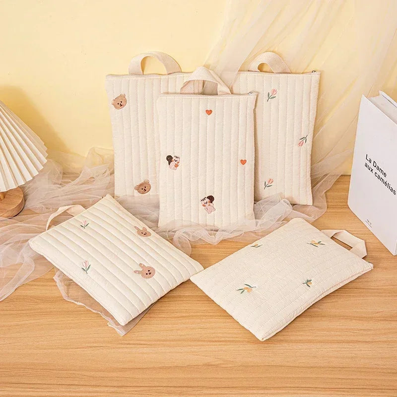 Cotton Mommy Bag Baby Diaper Bag Nappy Caddy Pouch Portable Stroller Storage Bag Cute Bear Embroidery Purse Baby Organizer