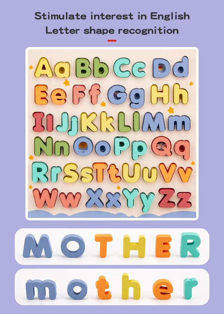 Wooden Educational Abc Puzzle Upper Case and Lower Case Letters for Birthday Gifts Boys Girls Family Game Children Preschoolers