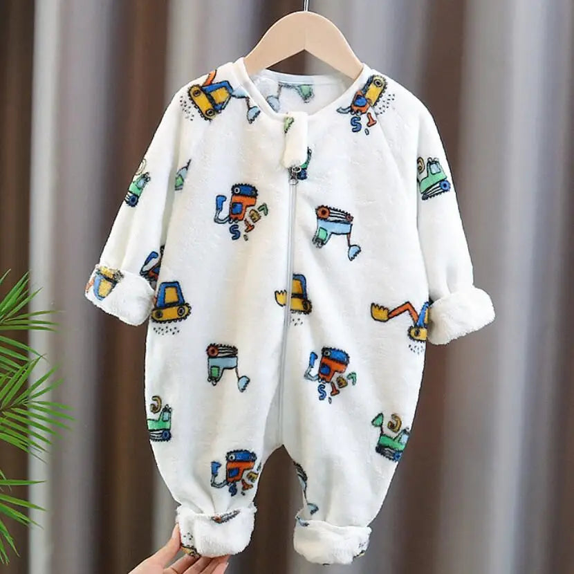Coral Velvet Pajamas For Boys Girls Thick Flannel Onesies Toddles Warm Jumpsuits Kids Cartoon Blanket Autumn Winter Sleepwear