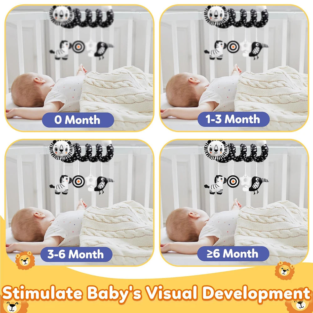 Car Seat Toys for Babies Rattle Mirror Crinkle Squeaky Carseat Stroller Toys 0-6 Months Developmental Newborn Baby Girl Gifts