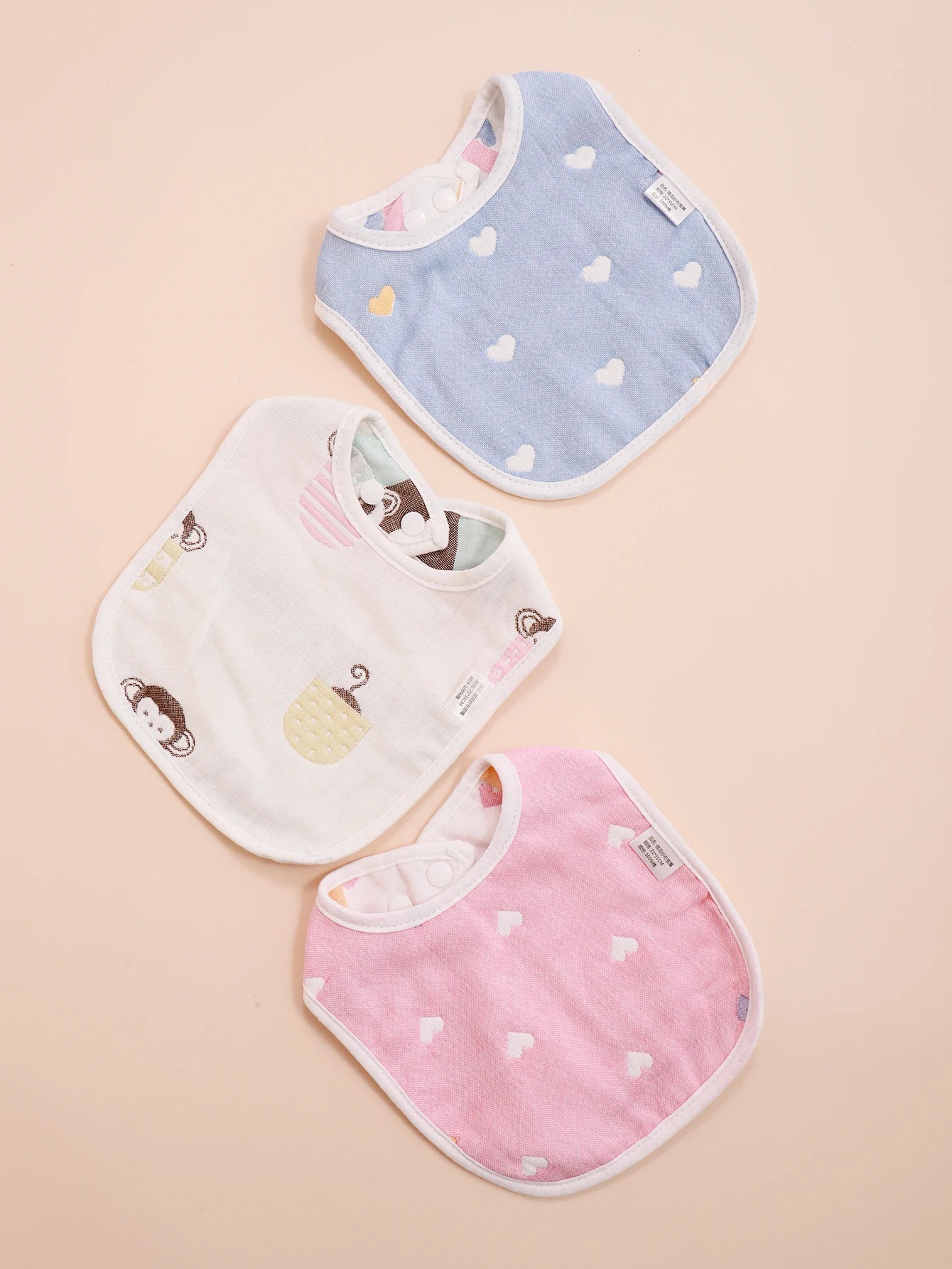 3pcs Baby Bibs U Shape Absorbent Soft Cotton Bib Soft Comfortable Toddler Feeding Eating Burpcloths Waterproof Saliva Towel