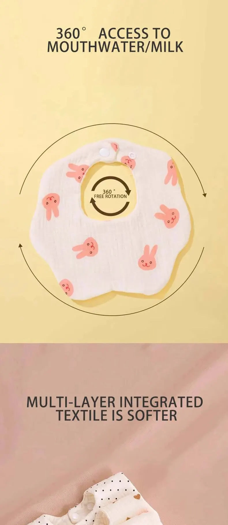 Wholesale Pure Cotton Printed Six-layer 360 Rotatable Baby Feeding Bibs Toddler Saliva Towel Infant Gauze Baby Bib