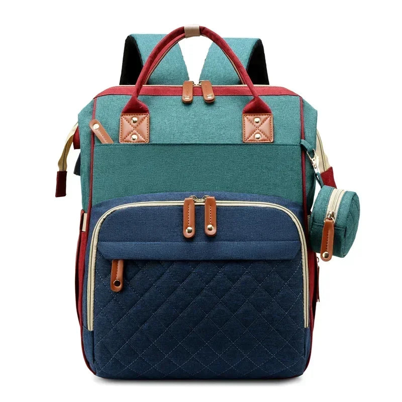 Mummy Backpack With Foldable Crib Soft Mattress Multifunctional Mommy Bags Baby Bottle Insulation Storage Bags Diaper Organizer