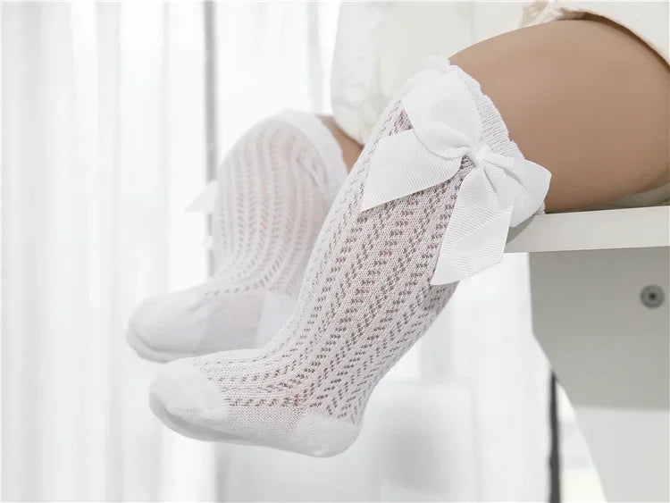 1/3Pairs Baby Girl Socks Toddler Big Bow Cotton Summer Mesh Infant Knee Socks Newborn Long Princess Socks For Girls 0-24Month