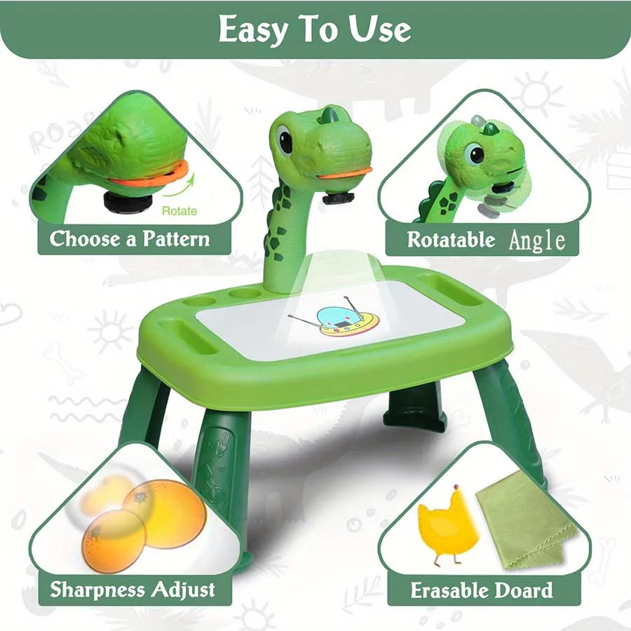 Children's projection painting table, pony shape, graffiti drawing board, electric with music, wipeable drawing board, baby earl