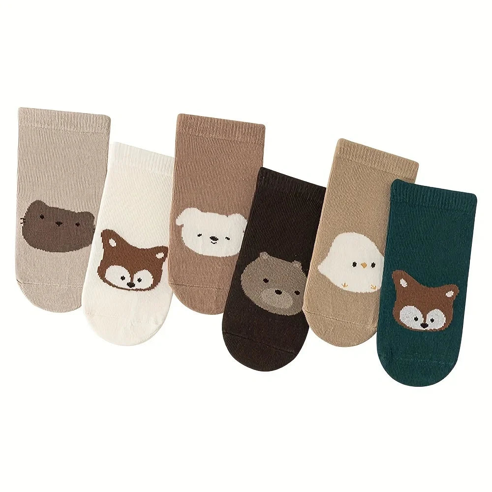 6/1 Pairs Autumn And Winter Large Area Dot Glue Baby Trampoline Socks, Baby Little Kids Non-slip Floor Socks Large Cartoon Strai