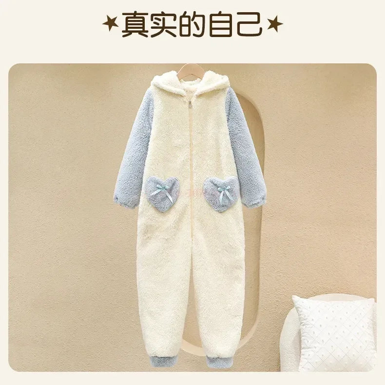 Sanrioed Plush Anime Cinnamoroll Winter Flannel Kids Rompers Girl Boy Toddler Jumpsuit Infant Clothes Pyjamas Kid Overalls Gift