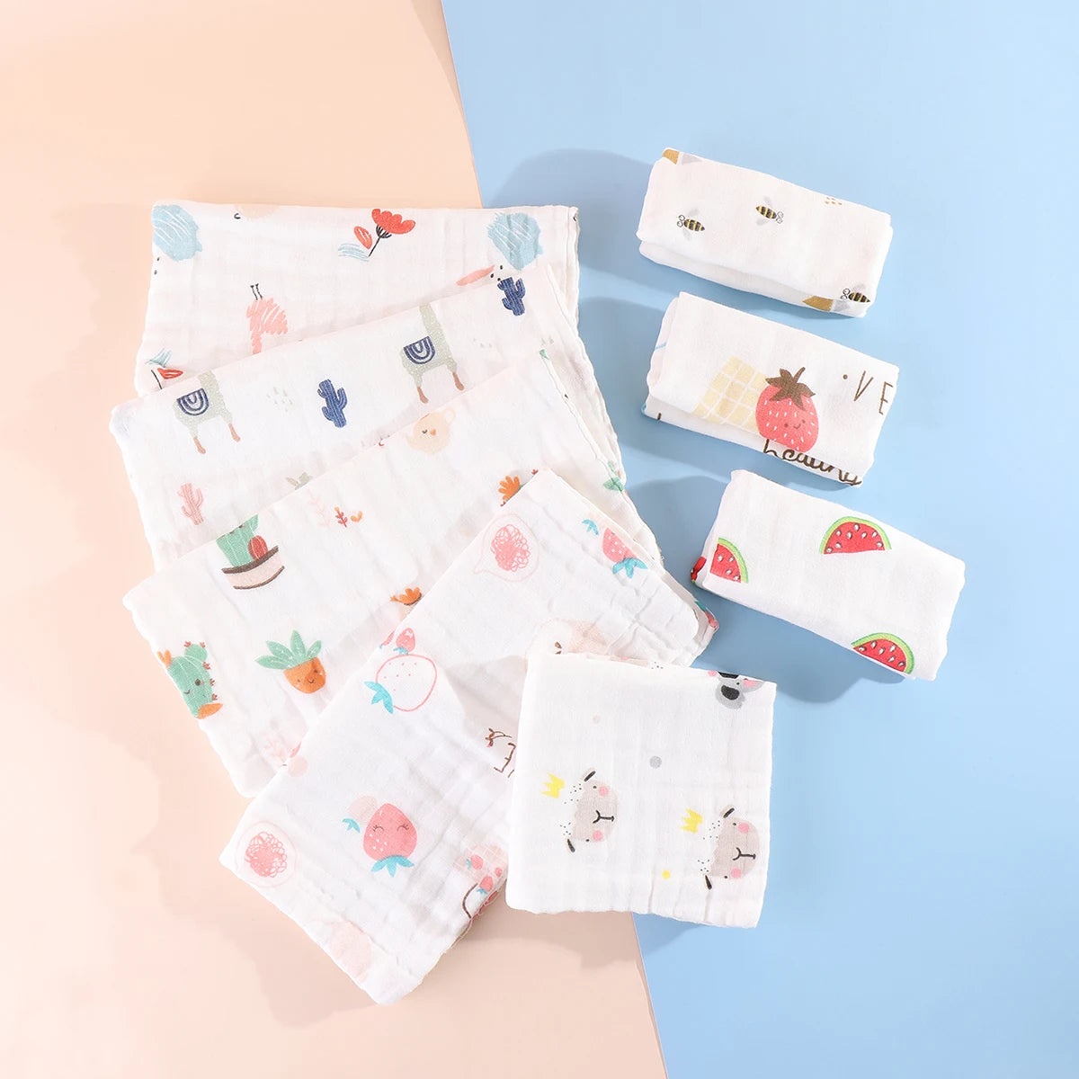 Random 5pcs Muslin 8 layers Cotton Soft Baby Towels Baby Face Towel Handkerchief Bathing Feeding Face Washcloth Wipe Burp Cloth