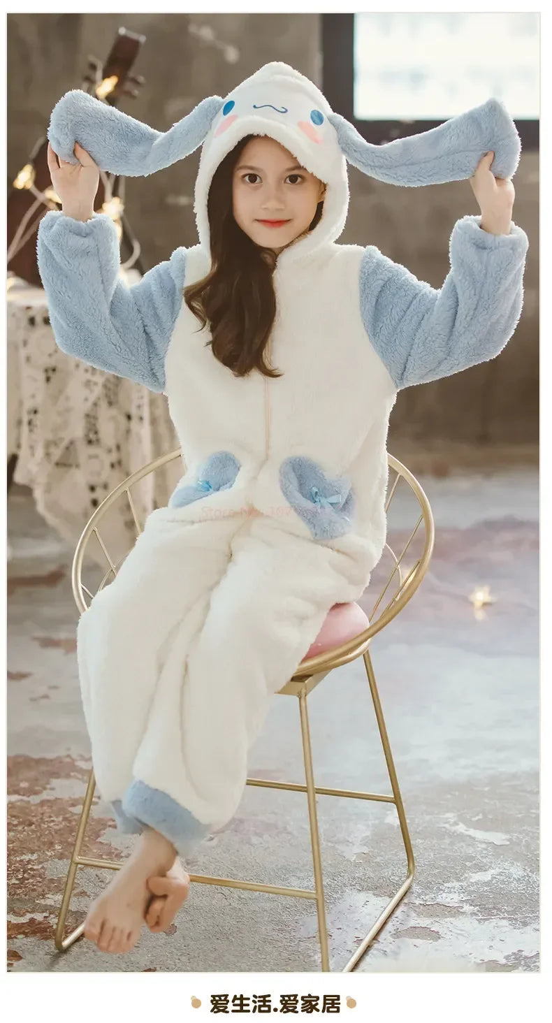 Sanrioed Plush Anime Cinnamoroll Winter Flannel Kids Rompers Girl Boy Toddler Jumpsuit Infant Clothes Pyjamas Kid Overalls Gift
