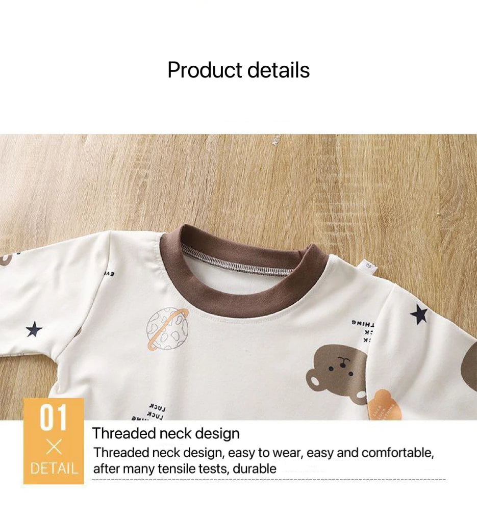 1pcs Children's Underwear Set Kids Soft Cotton Pajamas Boys Girls Baby Spring Autumn Cute Cartoon Long Sleeve Home Sleepwear