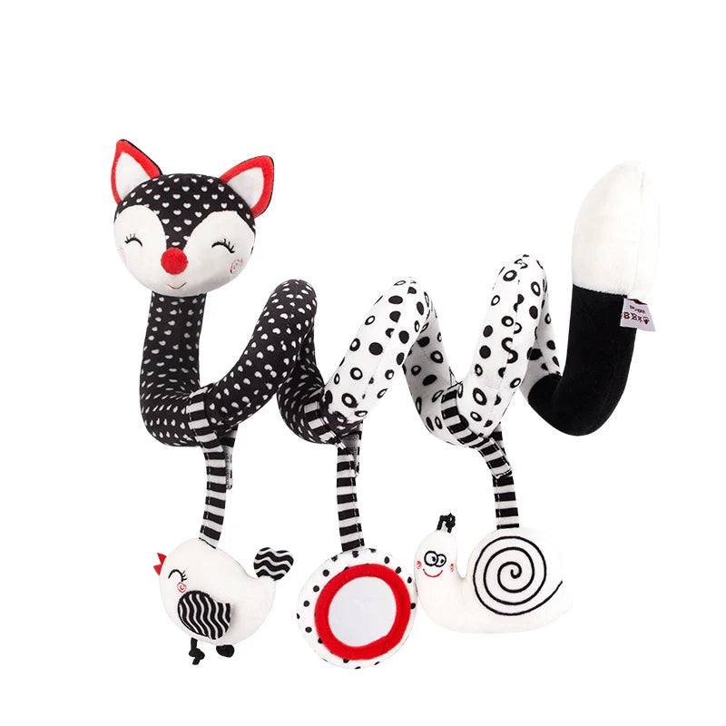 Newborns Spiral Hanging Activity Stroller Toy Baby Carseat Toy Black & White Lion Koala Rattle for Crib Mobile Sensory Toy Gift